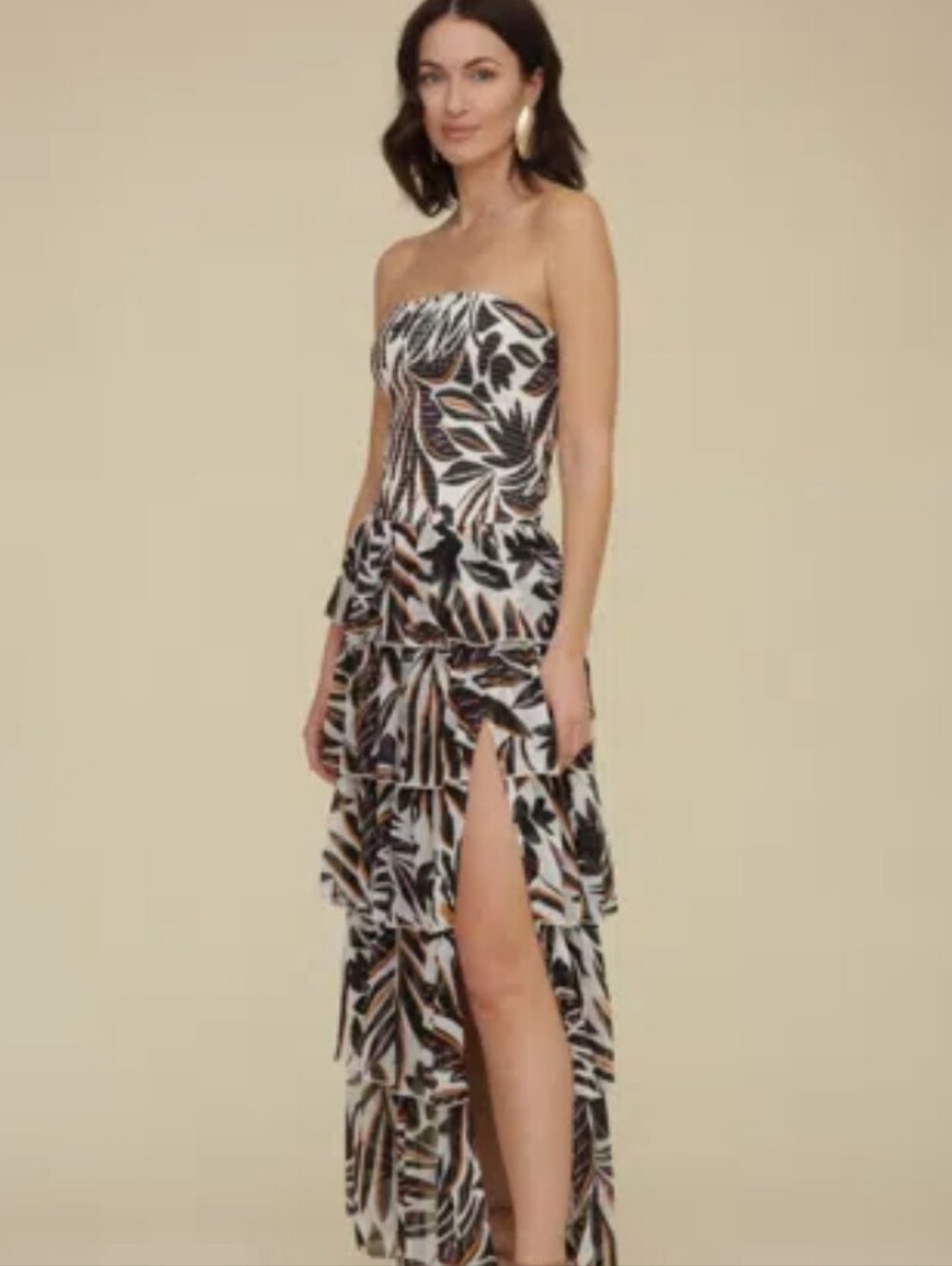 Avec Les Filles NWT XL $169 Bali Garden Strapless Tiered Maxi Dress Cocktail